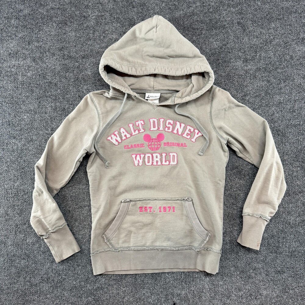 Walt Disney World Hoodie Womens XS Tan Pink Disney Parks Sweatshirt Pullover